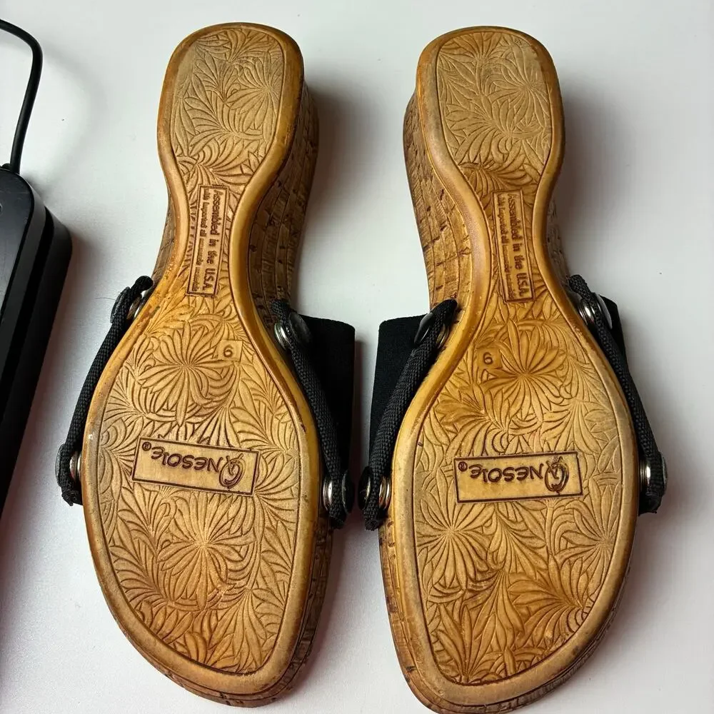 Onesole Slip On Interchangeable Sandal Womens 9 Travel Slides Black Cork Y2K 90s